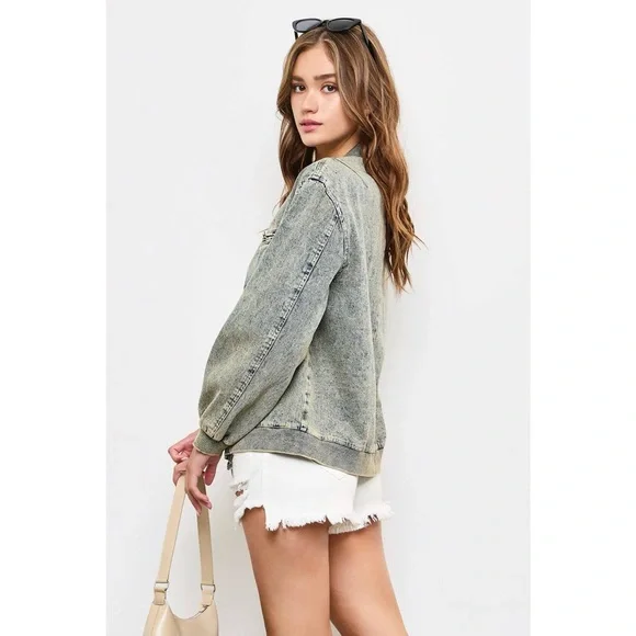 Mustard Seed Acid Wash Oversized Jean Jacket - Picture 3 of 5